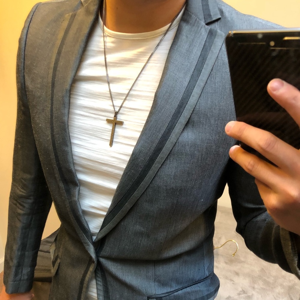 Zara Linen Blend Blazer Grey 38